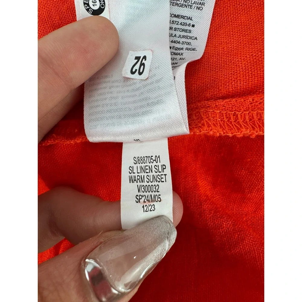 Gap L Linen Blend Orange Eyelet Trim Maxi Slip Dress Coastal Cottage Vacation - Picture 12 of 14